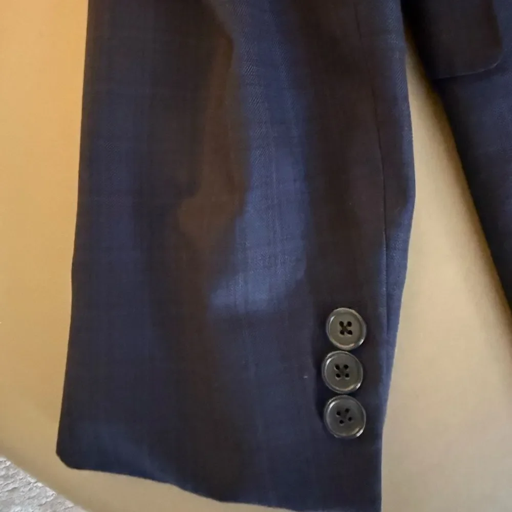 Princeton Model X Boys Navy/Black Plaid Wool Blazer Purple Lining. Size 18.